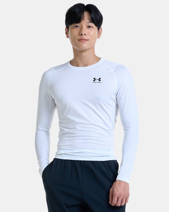男士HeatGear® Armour長袖T恤 in White image number 0